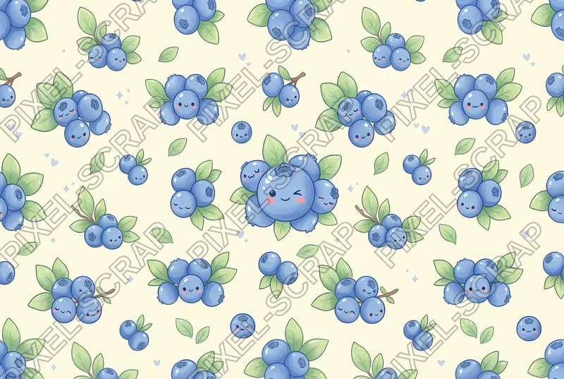 Kawaii Blueberries Pattern