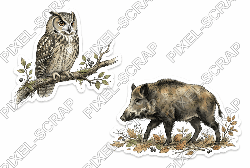 Owl & Boar Sticker