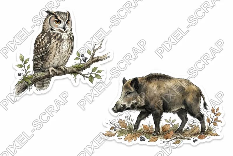 Owl & Boar Sticker