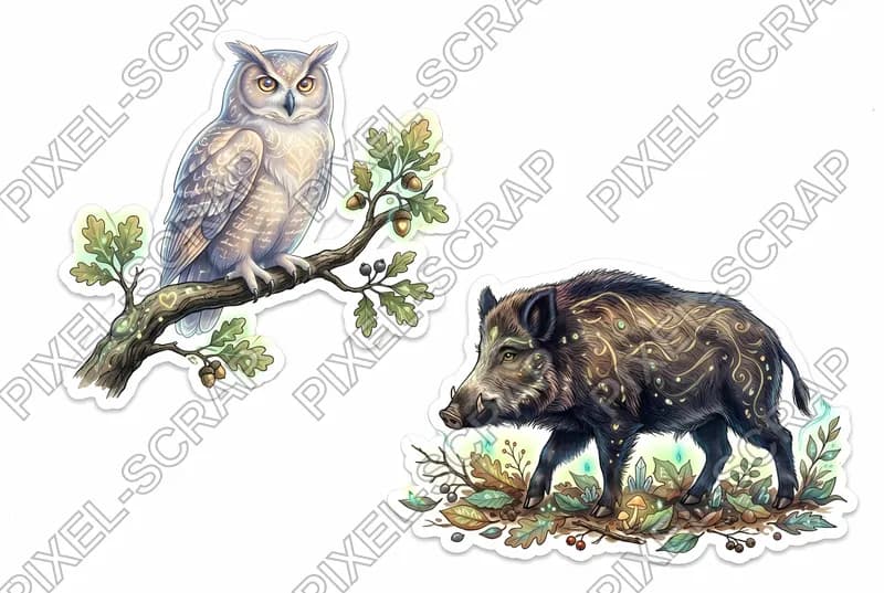 Owl & Boar Sticker
