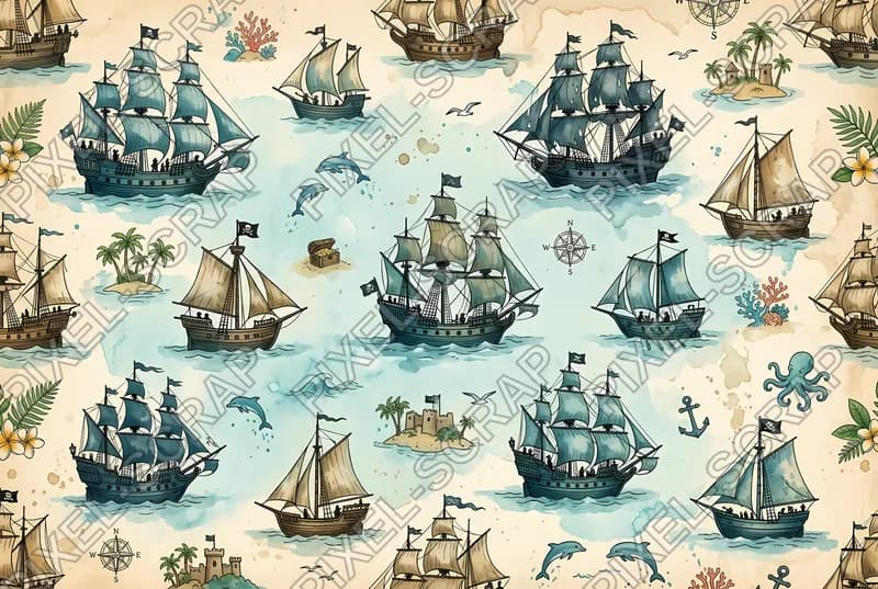 Watercolor Ships Pattern