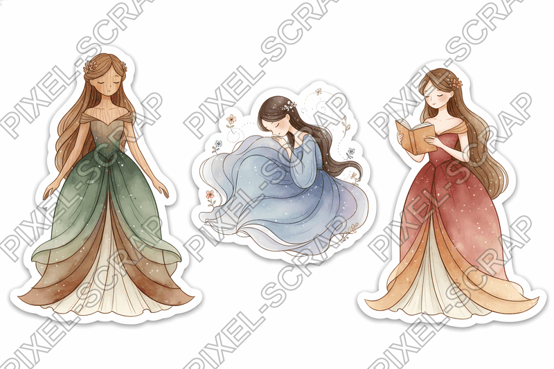 Watercolor Princess Trio