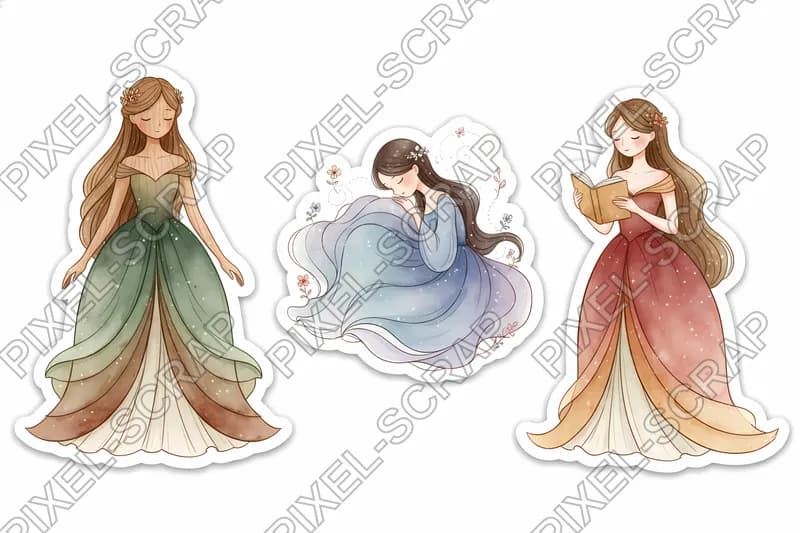 Watercolor Princess Trio
