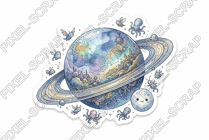 Watercolor Ringed Planet