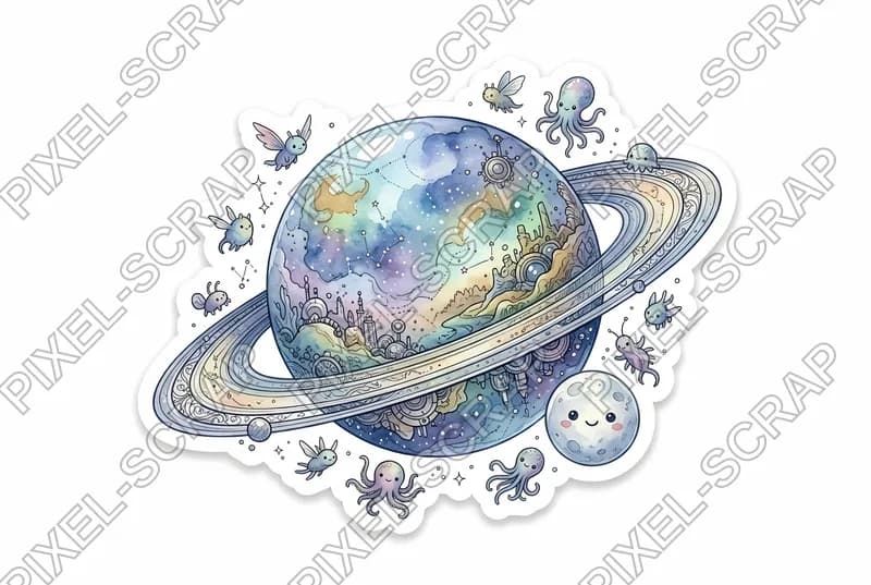 Watercolor Ringed Planet