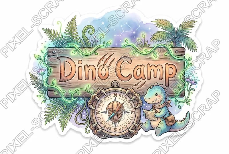Dino Camp Sign Compass