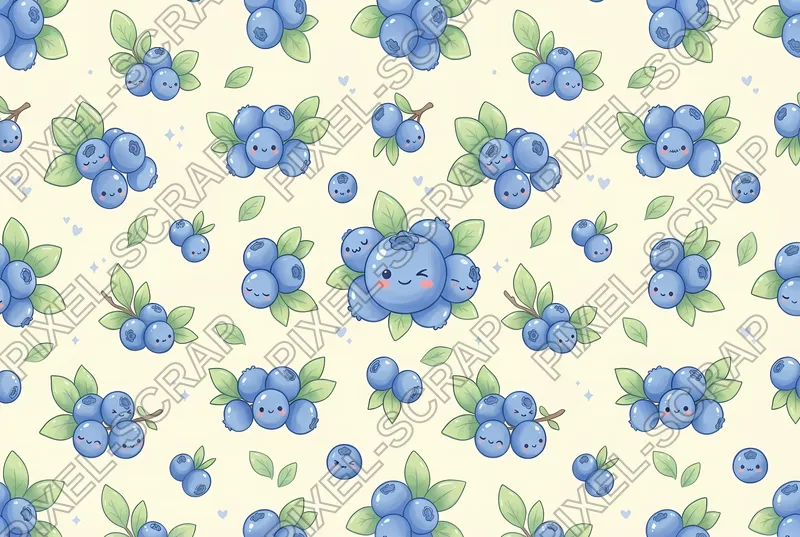 Kawaii Blueberries Pattern