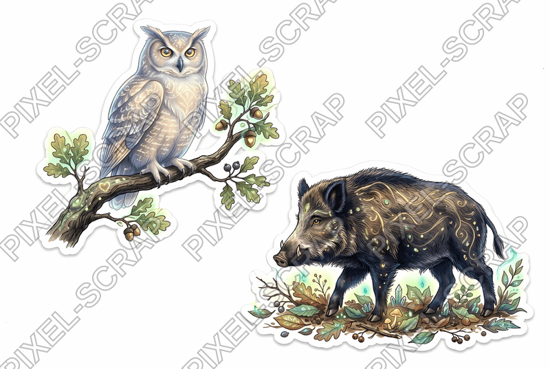 Owl & Boar Sticker