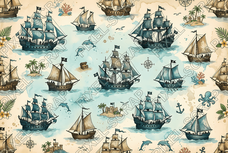 Watercolor Ships Pattern