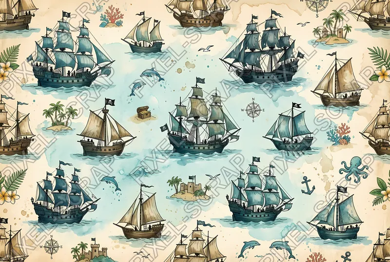 Watercolor Ships Pattern