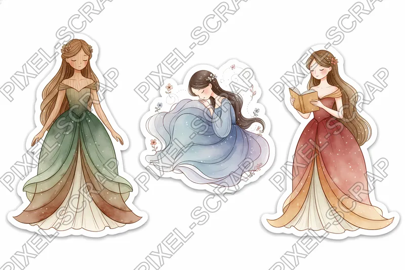 Watercolor Princess Trio