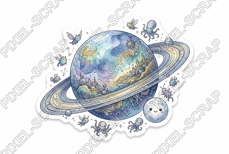 Watercolor Ringed Planet