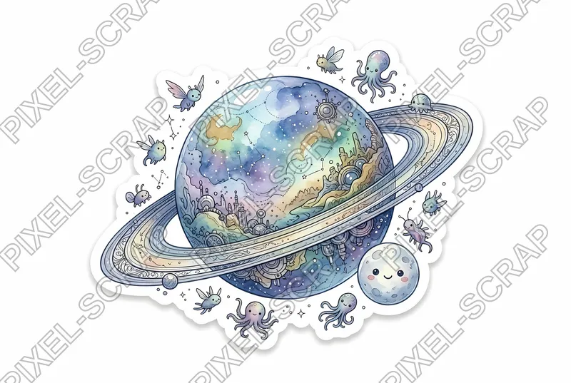 Watercolor Ringed Planet